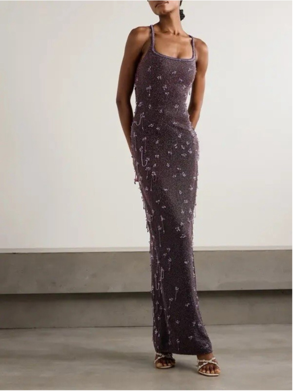 Clio Peppiatt Wisteria Sequin Embellished Stretch Mesh Purple Gown M Party Gala